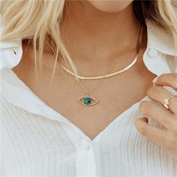 Gold Plated Necklace for Women, 14K Gold Plated Herringbone Chain Necklaces, - Picture 3 of 7